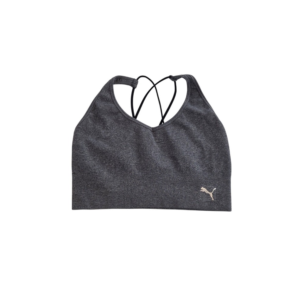 Puma Gray Sports Bra Seamless Sz L Strappy Preppy Sporty Chic Athleisure Casual